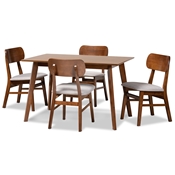 Baxton Studio Euclid Mid-Century Modern Grey Fabric Upholstered and Walnut Brown Finished Wood 5-Piece Dining Set